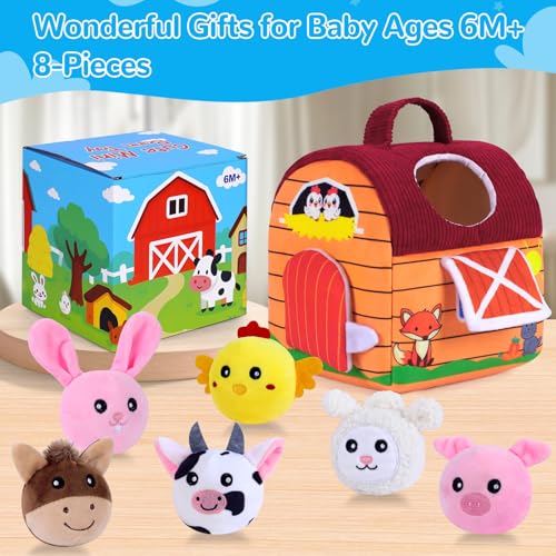 Little People Farm Sensory Toy Set for Infants 0-12 Months – Soft Barn with 6 Plush Animals, Crinkle, Rattle, Squeaker, Mirror – Montessori Learning, Gift for Baby