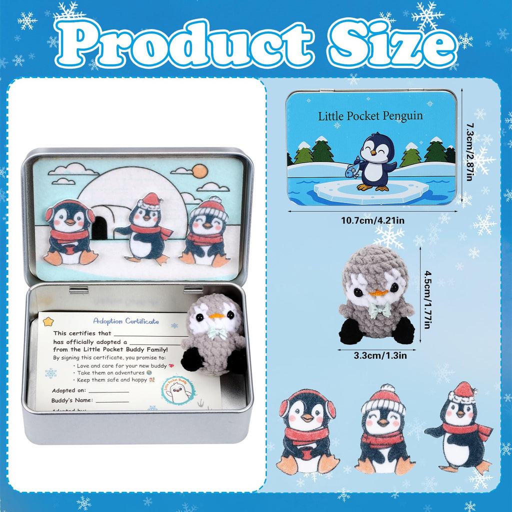 Little Pocket Penguin – Mini Gray Penguin in Tin Box with Adoption Certificate, Pocket-Sized Winter Collectible & Thoughtful Gift
