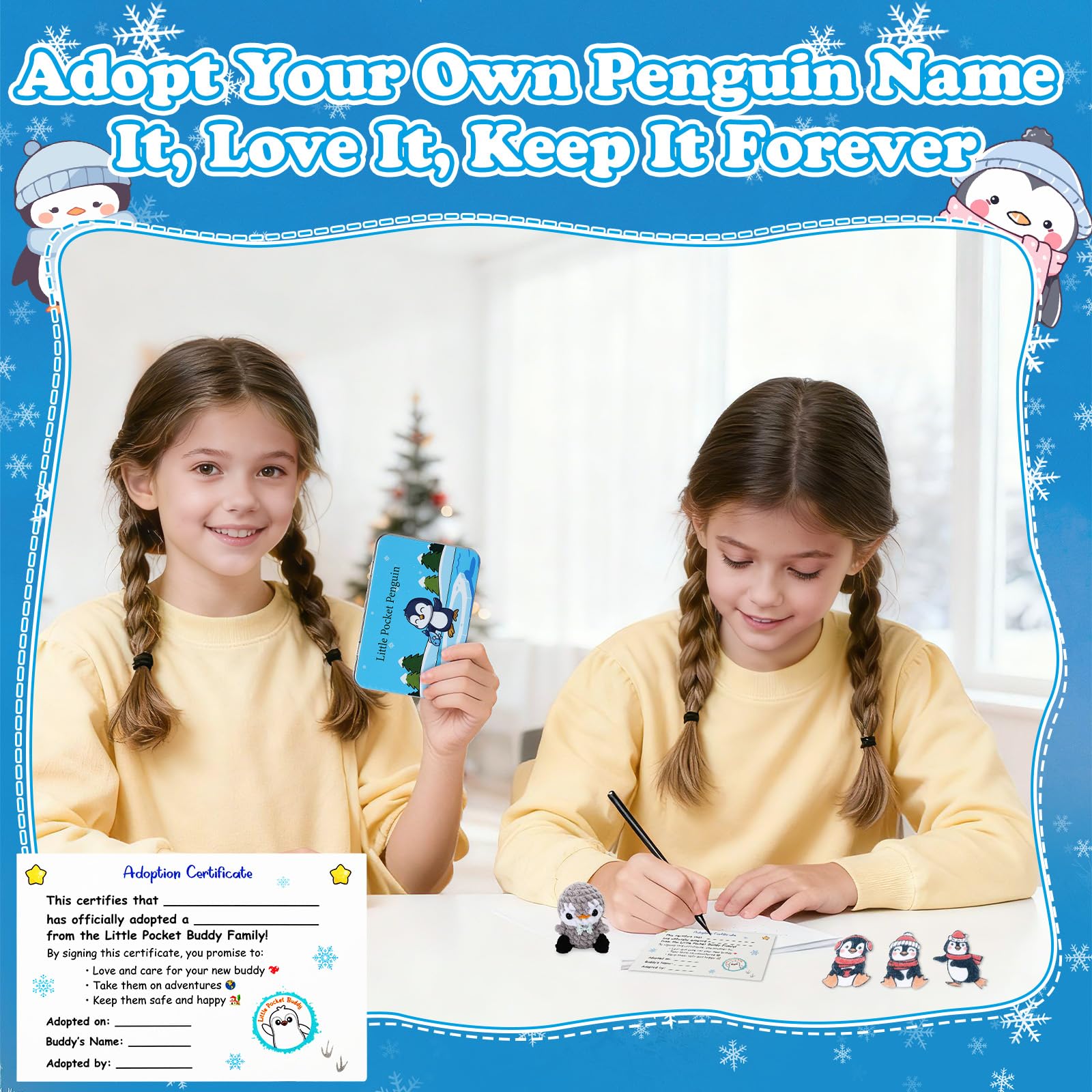 Little Pocket Penguin – Mini Gray Penguin in Tin Box with Adoption Certificate, Pocket-Sized Winter Collectible & Thoughtful Gift