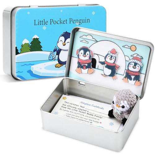 Little Pocket Penguin – Mini Gray Penguin in Tin Box with Adoption Certificate, Pocket-Sized Winter Collectible & Thoughtful Gift