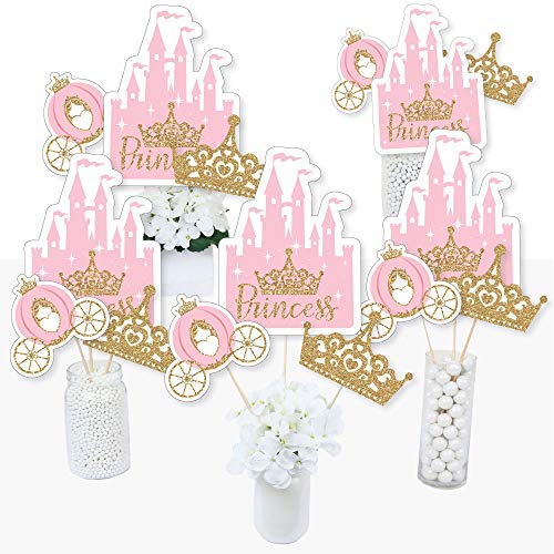 Little Princess Crown Pink and Gold Centerpiece Sticks - 15 Piece Set for Baby Shower or Birthday Party