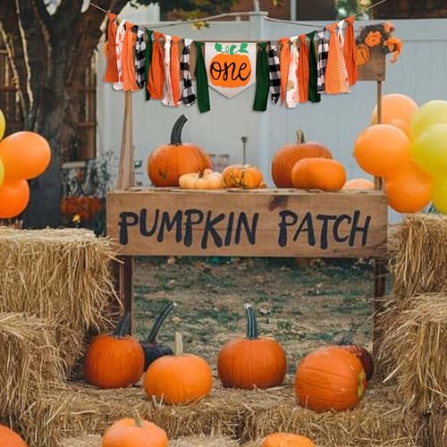 Little Pumpkin Highchair Banner - 81" Linen Garland for Fall First Birthday, Cake Smash & Autumn Party Decor