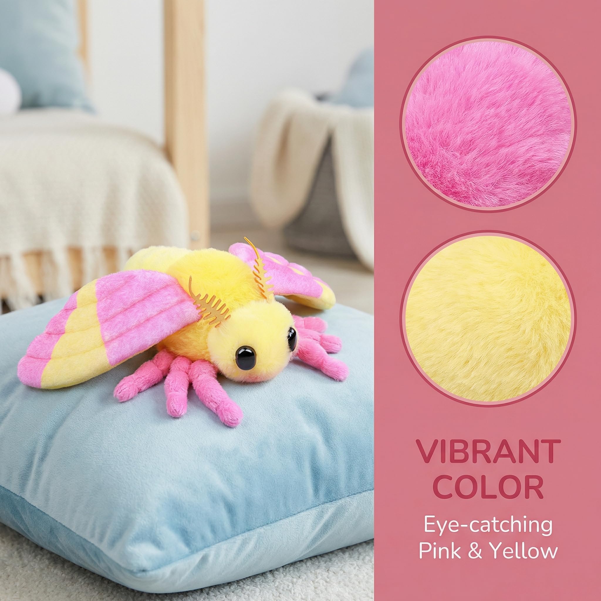 Little Rosy Maple Moth Plush Toy - Realistic Rosy Maple Moths Stuffed Animal Keychain, Cute Plushie Gift