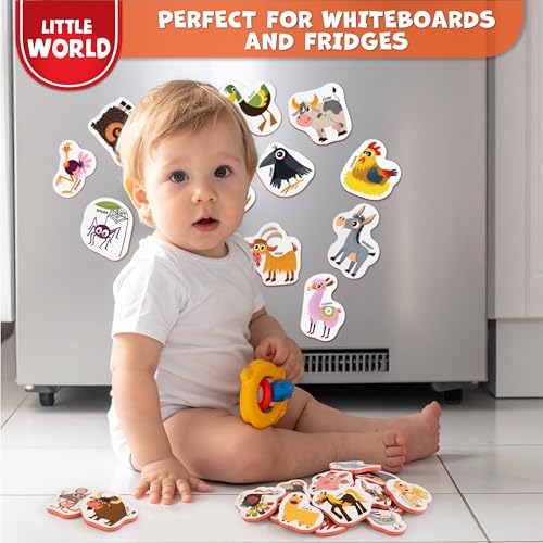 Little World 25-Piece Farm Animal Fridge Magnets for Toddlers - Safe, Water-Resistant EVA Foam Magnets with Gift Box