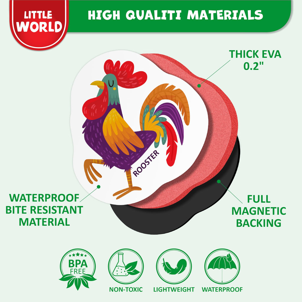 Little World 25-Piece Farm Animal Fridge Magnets for Toddlers - Safe, Water-Resistant EVA Foam Magnets with Gift Box