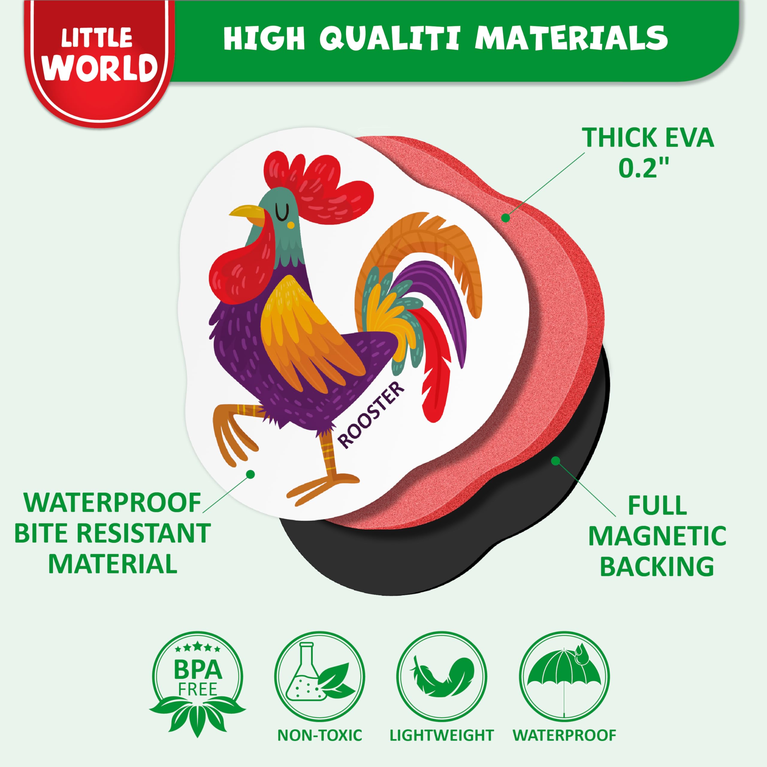 Little World 25-Piece Farm Animal Fridge Magnets for Toddlers - Safe, Water-Resistant EVA Foam Magnets with Gift Box