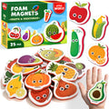 Little World 25-Piece Foam Fridge Magnets for Toddlers 1-3 – Safe, Water-Resistant Fruit & Veggie Magnets