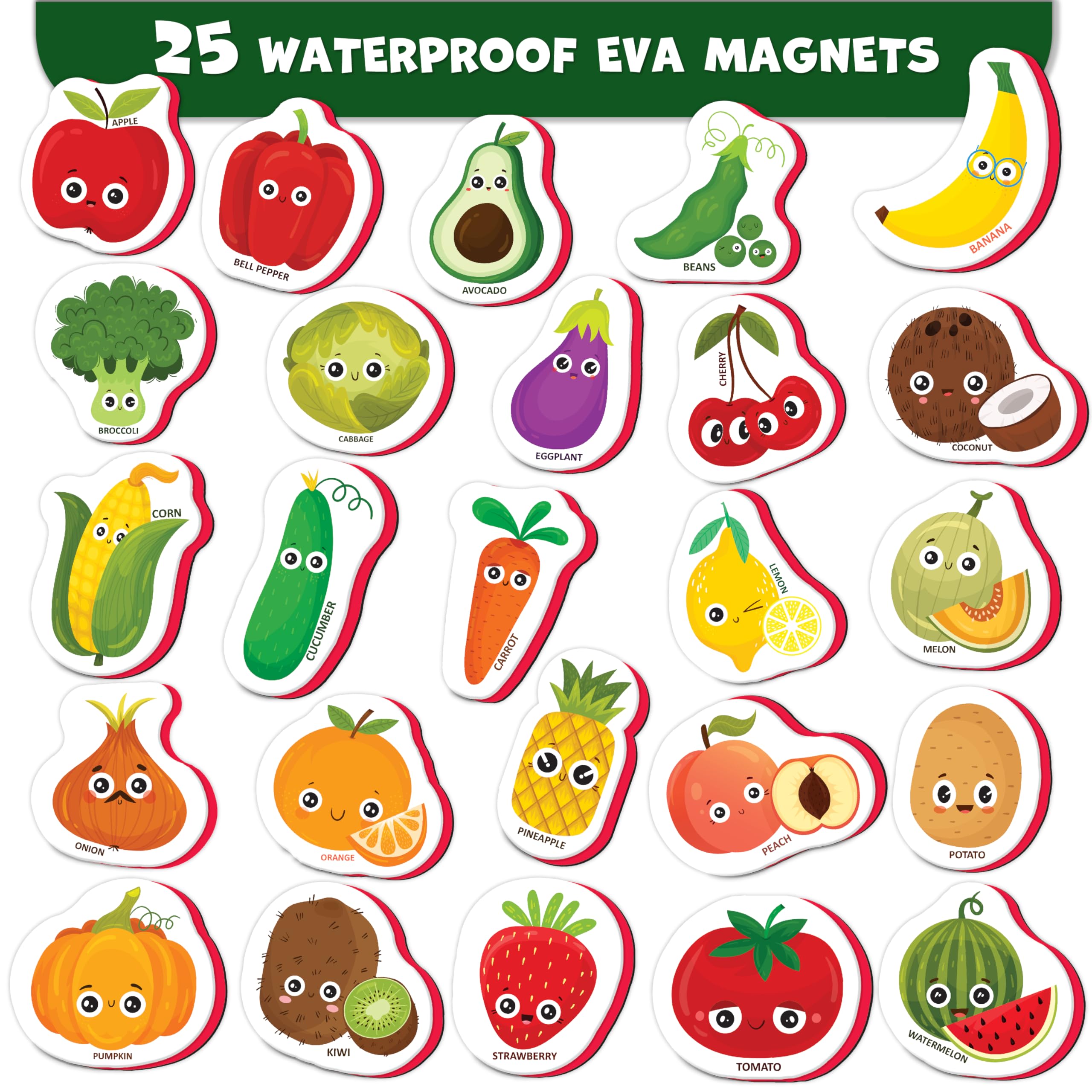 Little World 25-Piece Foam Fridge Magnets for Toddlers 1-3 – Safe, Water-Resistant Fruit & Veggie Magnets