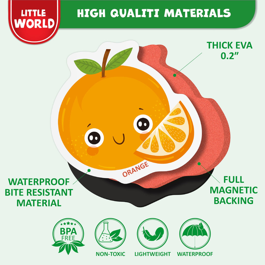 Little World 25-Piece Foam Fridge Magnets for Toddlers 1-3 – Safe, Water-Resistant Fruit & Veggie Magnets