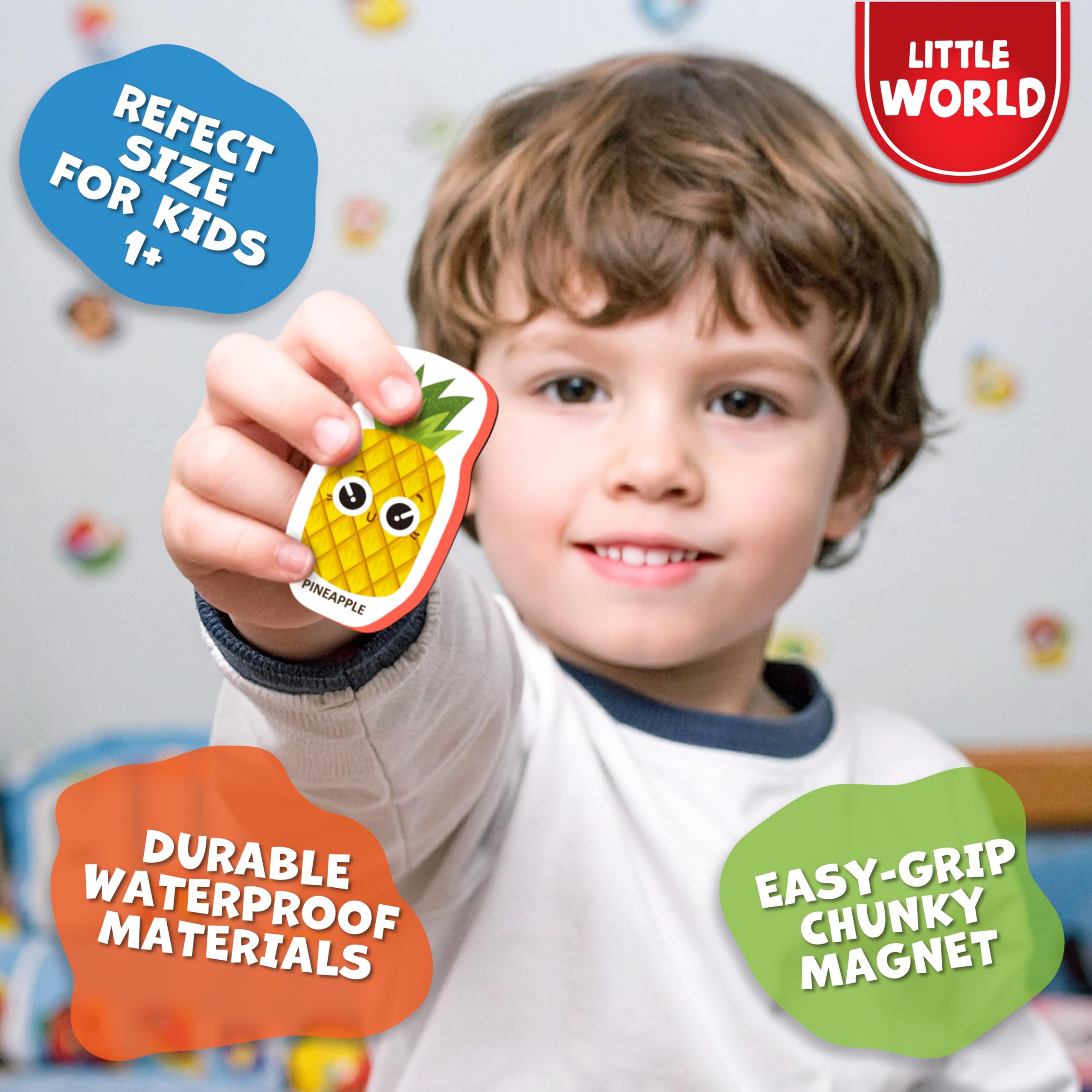 Little World 25-Piece Foam Fridge Magnets for Toddlers 1-3 – Safe, Water-Resistant Fruit & Veggie Magnets