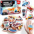 Little World 25-Piece Foam Fridge Magnets for Toddlers 1-3 – Vehicles & Professions, Safe and Waterproof