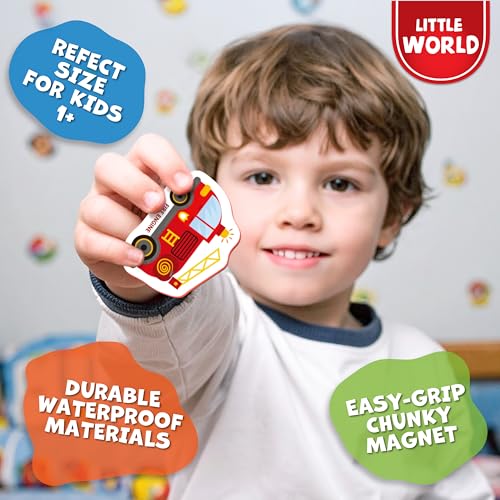 Little World 25-Piece Foam Fridge Magnets for Toddlers 1-3 – Vehicles & Professions, Safe and Waterproof