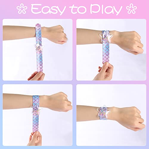 Little World 4-Pack Glitter Shaker Slap Bracelets: Unicorn Silicone Wristbands for Girls' Party Favors