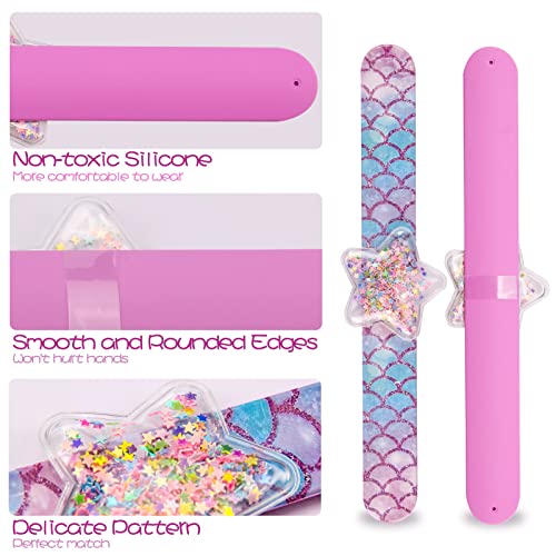 Little World 4-Pack Glitter Shaker Slap Bracelets: Unicorn Silicone Wristbands for Girls' Party Favors