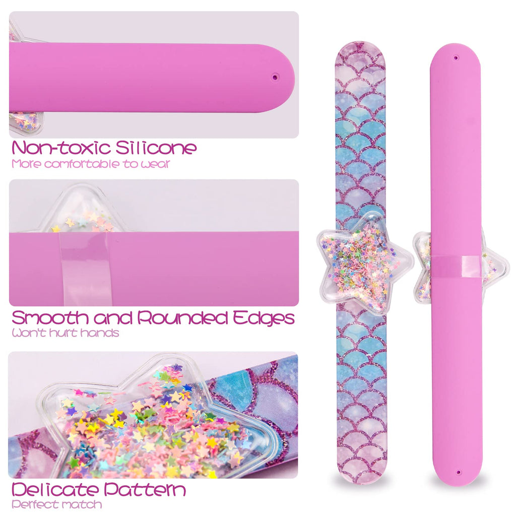 Little World 4-Pack Glitter Shaker Slap Bracelets: Unicorn Silicone Wristbands for Girls' Party Favors