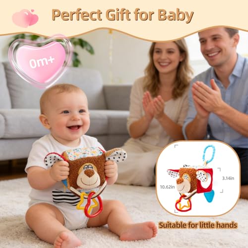 littlove Car Seat Toy: Hanging Dog Cube with Rattle, Teether & Mirror for 0-12 Months