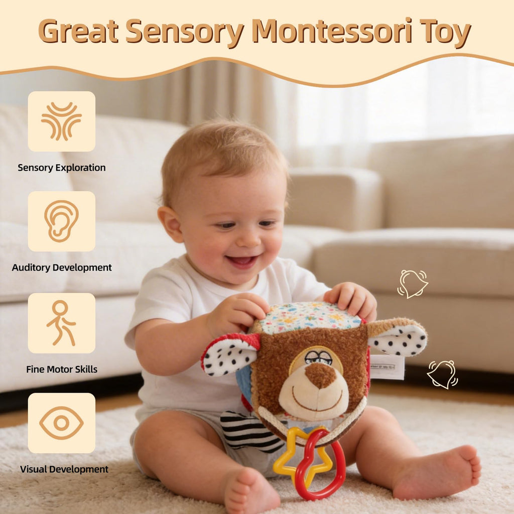 littlove Car Seat Toy: Hanging Dog Cube with Rattle, Teether & Mirror for 0-12 Months