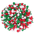 Livder Christmas Pom Poms – 900 Pieces of Red, White & Green Glitter Fluffy Balls in 4 Sizes for DIY Crafts and Decorations