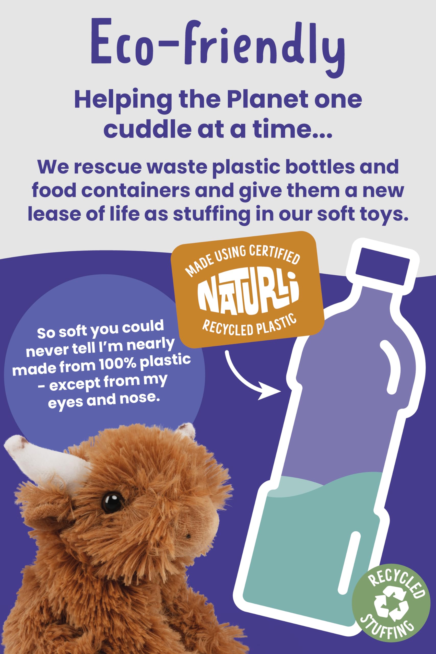 Living Nature Little Highland Cow Plush Toy – 5-Inch Eco-Friendly Stuffed Animal from Recycled Bottles
