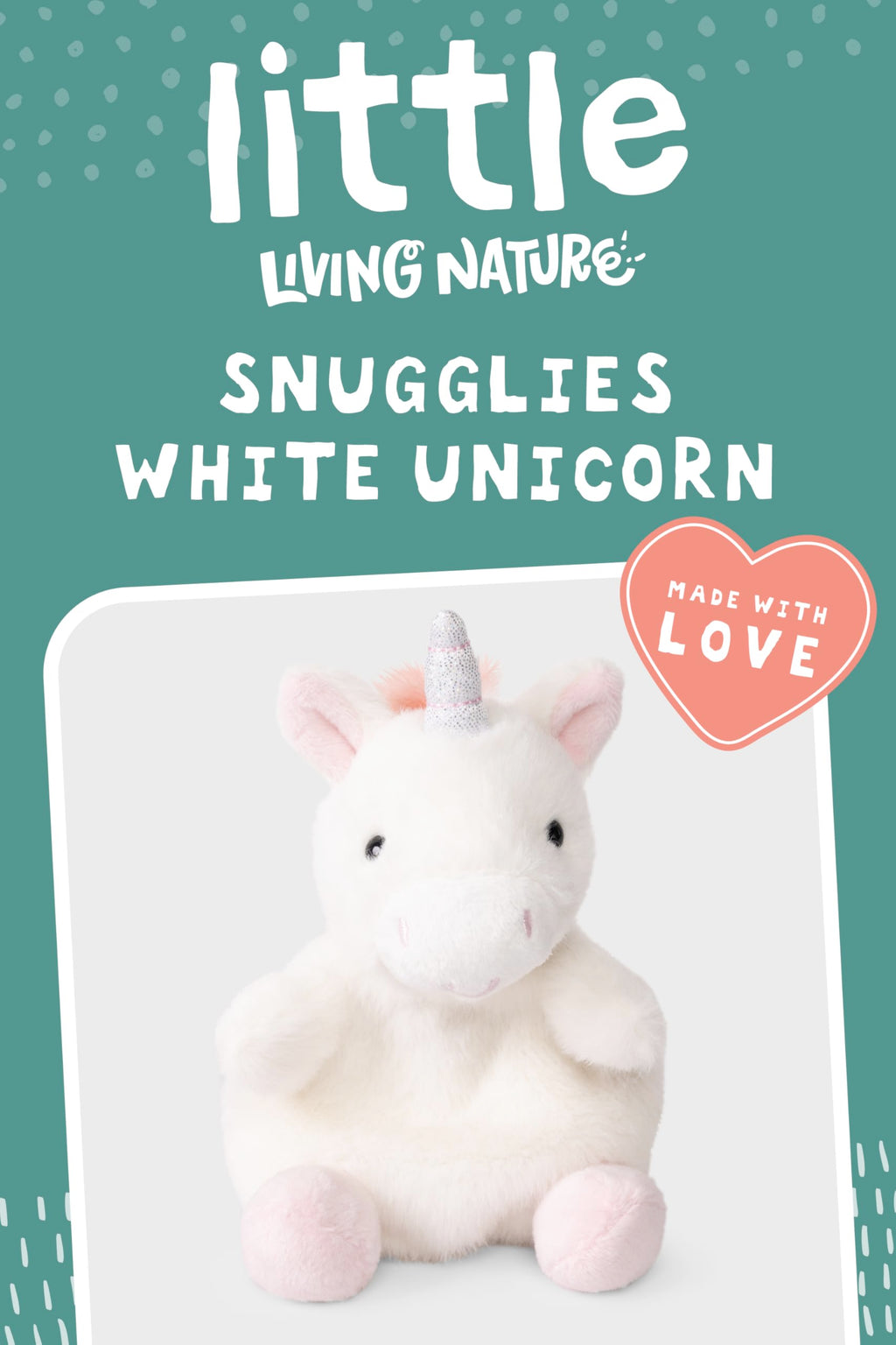 Living Nature Little Snugglies White Unicorn Plush Toy – Soft, Collectible Mini Stuffed Animal Made with Recycled Materials