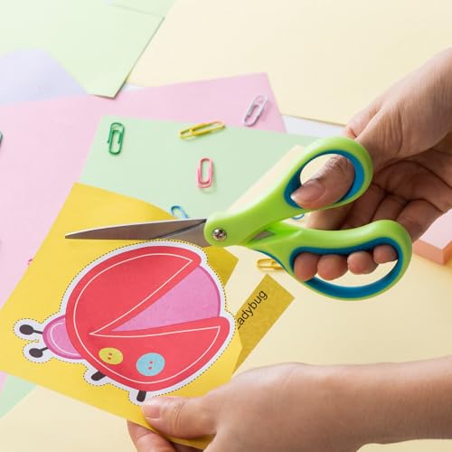 LIVINGO Student Scissors 7 Inch 3 Pack - Pointed Tip, Right/Left Handed, Blue Green Yellow