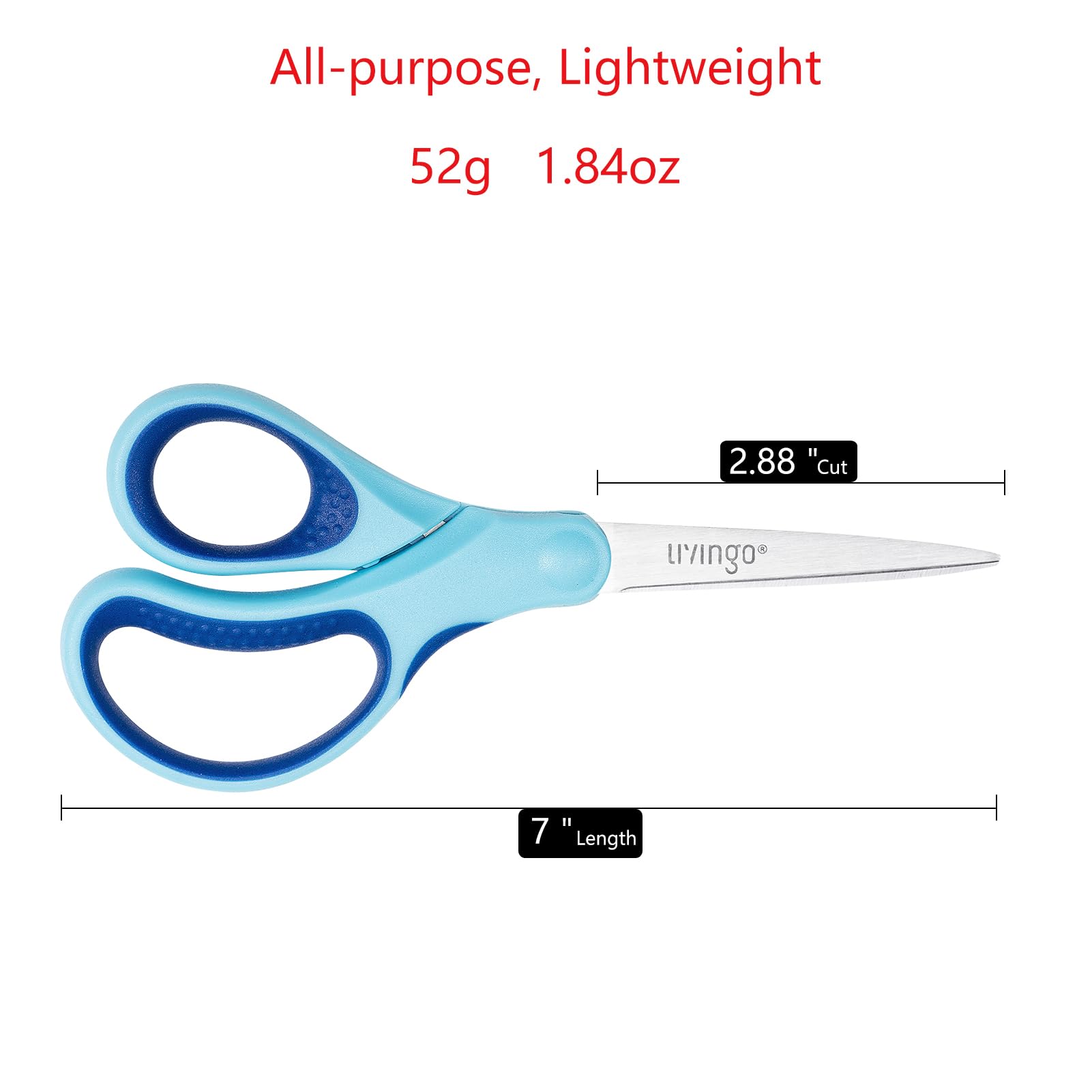 LIVINGO Student Scissors 7 Inch 3 Pack - Pointed Tip, Right/Left Handed, Blue Green Yellow