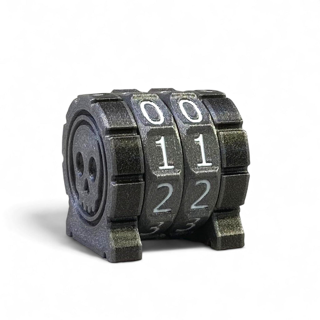 Lixusia Life Counter Health Tracker – Two Gray Wheels with White Numbers, Skull Symbol, for MTG and TTRPGs