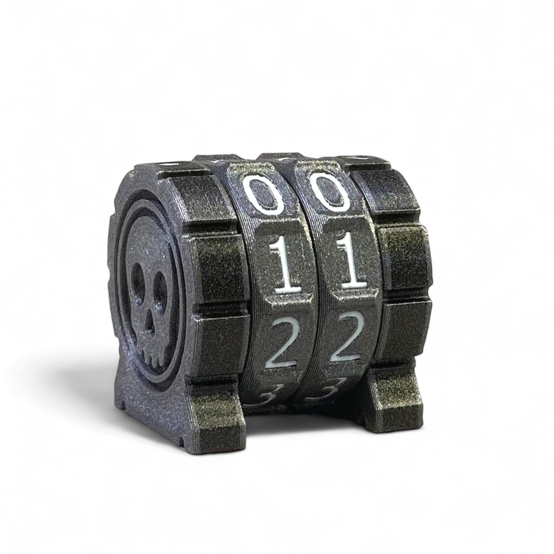 Lixusia Life Counter Health Tracker – Two Gray Wheels with White Numbers, Skull Symbol, for MTG and TTRPGs