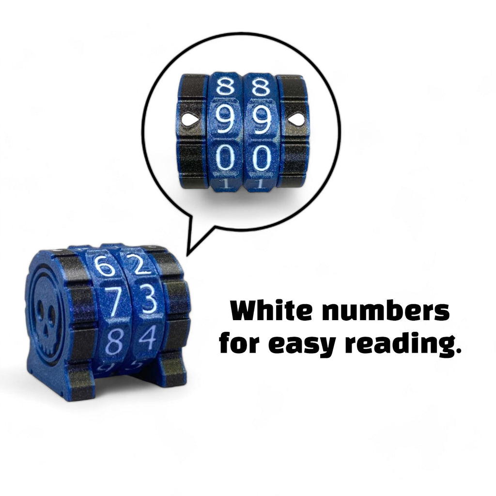 Lixusia Life Counter Health Tracker – Two Gray Wheels with White Numbers, Skull Symbol, for MTG and TTRPGs