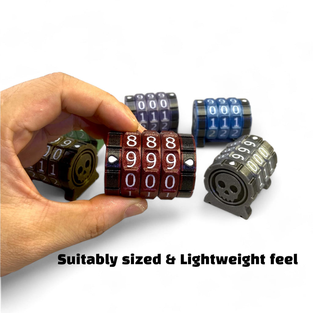 Lixusia Life Counter Health Tracker – Two Gray Wheels with White Numbers, Skull Symbol, for MTG and TTRPGs