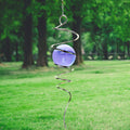 LJLIFART 13-Inch Purple Glass Gazing Ball Wind Spinner with Stainless Steel Spiral Tail