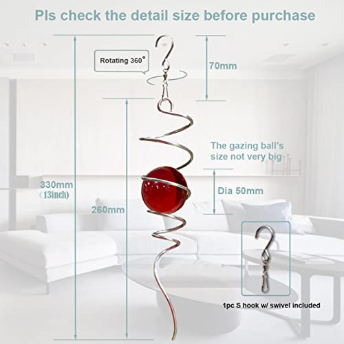 Ljlifart Red Gazing Ball Spiral Wind Spinner – 13-Inch Stainless Steel Garden Decor with Glass Orb