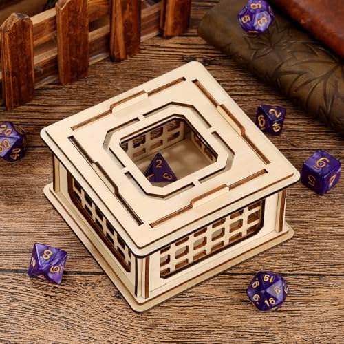 LKKCHER DESIGN Wooden Dice Prison Box – Lattice Barred Dice Jail for DND