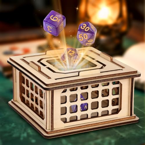 LKKCHER DESIGN Wooden Dice Prison Box – Lattice Barred Dice Jail for DND