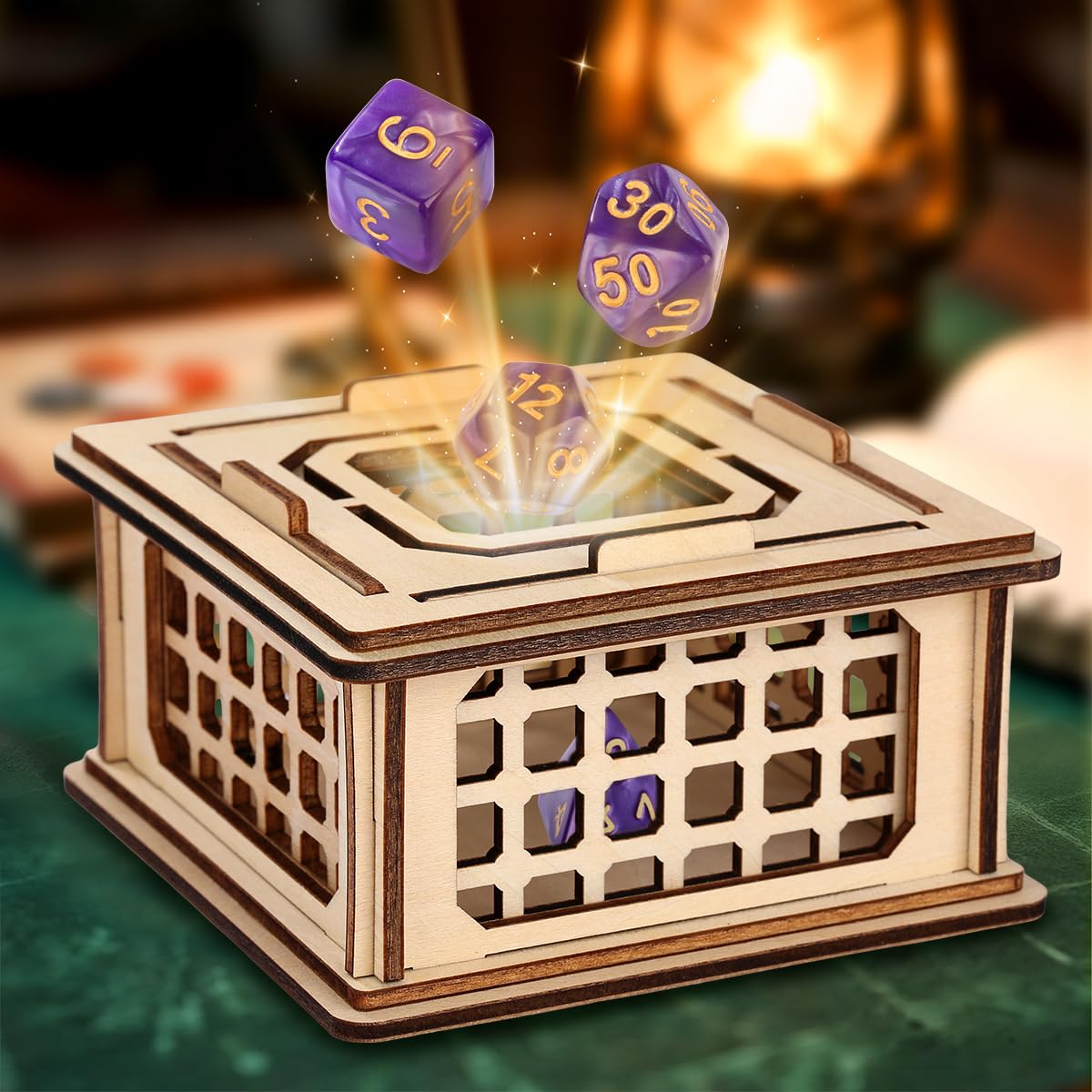 LKKCHER DESIGN Wooden Dice Prison Box – Lattice Barred Dice Jail for DND