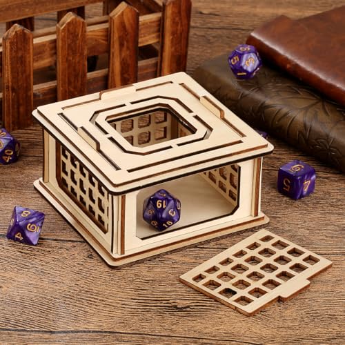 LKKCHER DESIGN Wooden Dice Prison Box – Lattice Barred Dice Jail for DND