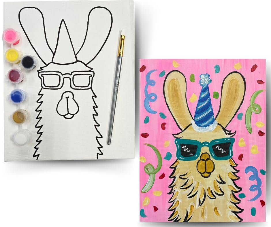 Llama Paint Kit for Kids: Hand-Drawn Pre-Sketched Canvas & Paint Set (8x10 Inches)