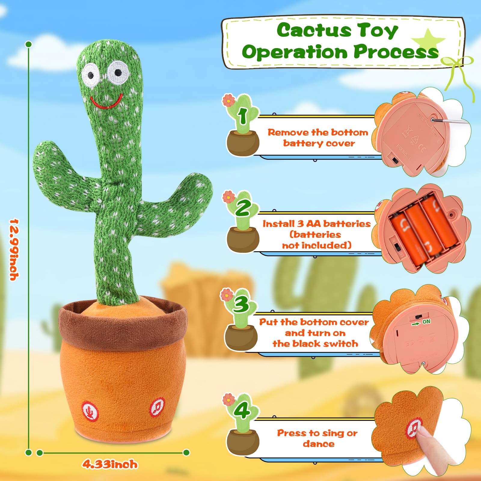 LLUKEME Dancing Talking Giraffe Toy (Cactus) - Repeats What You Say, Glows & Sings 10 Songs for Toddlers and Babies
