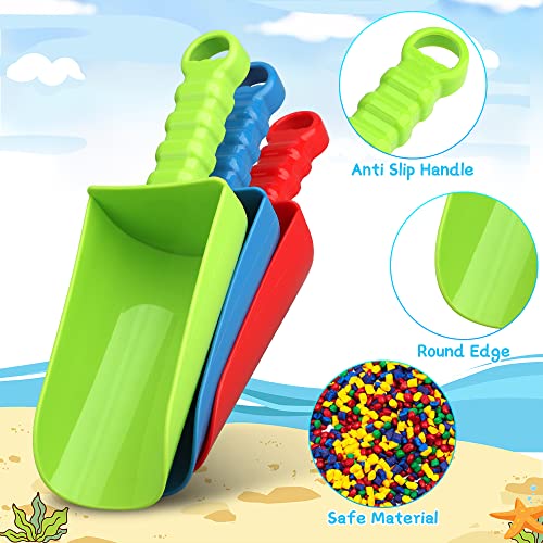 LNCOJOLM 3-Pack Thick Plastic Beach Shovels – 9.8 Inch Heavy-Duty Sand Scoops for Kids and Adults