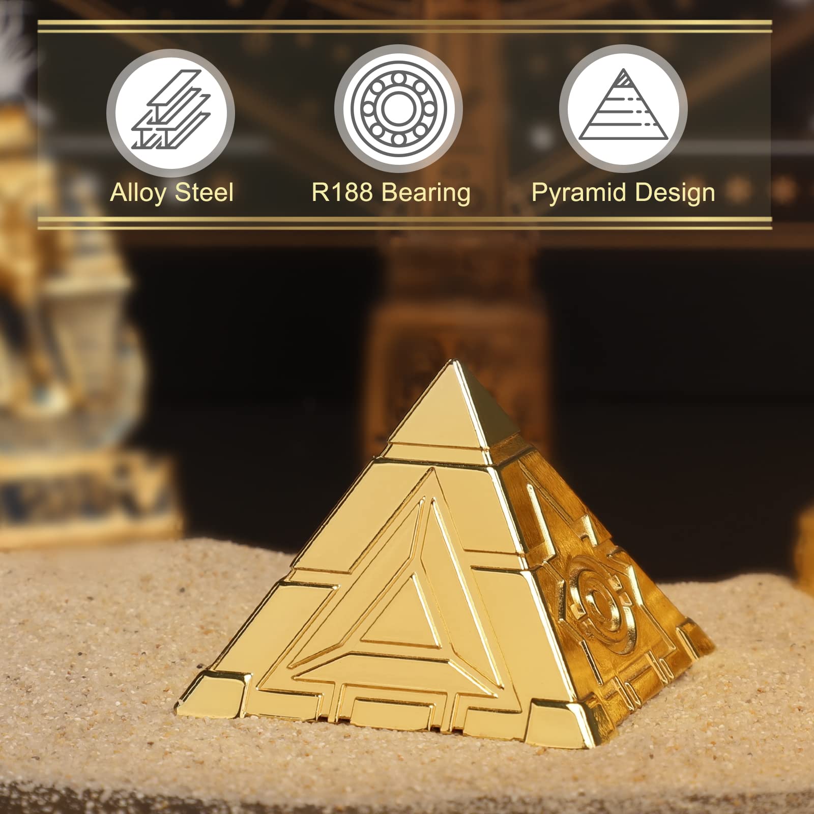 LNCOJOLM Metal Fidget Spinner - Pyramid Egypt Figurine Desk Toy, Stainless Steel R188 Bearing