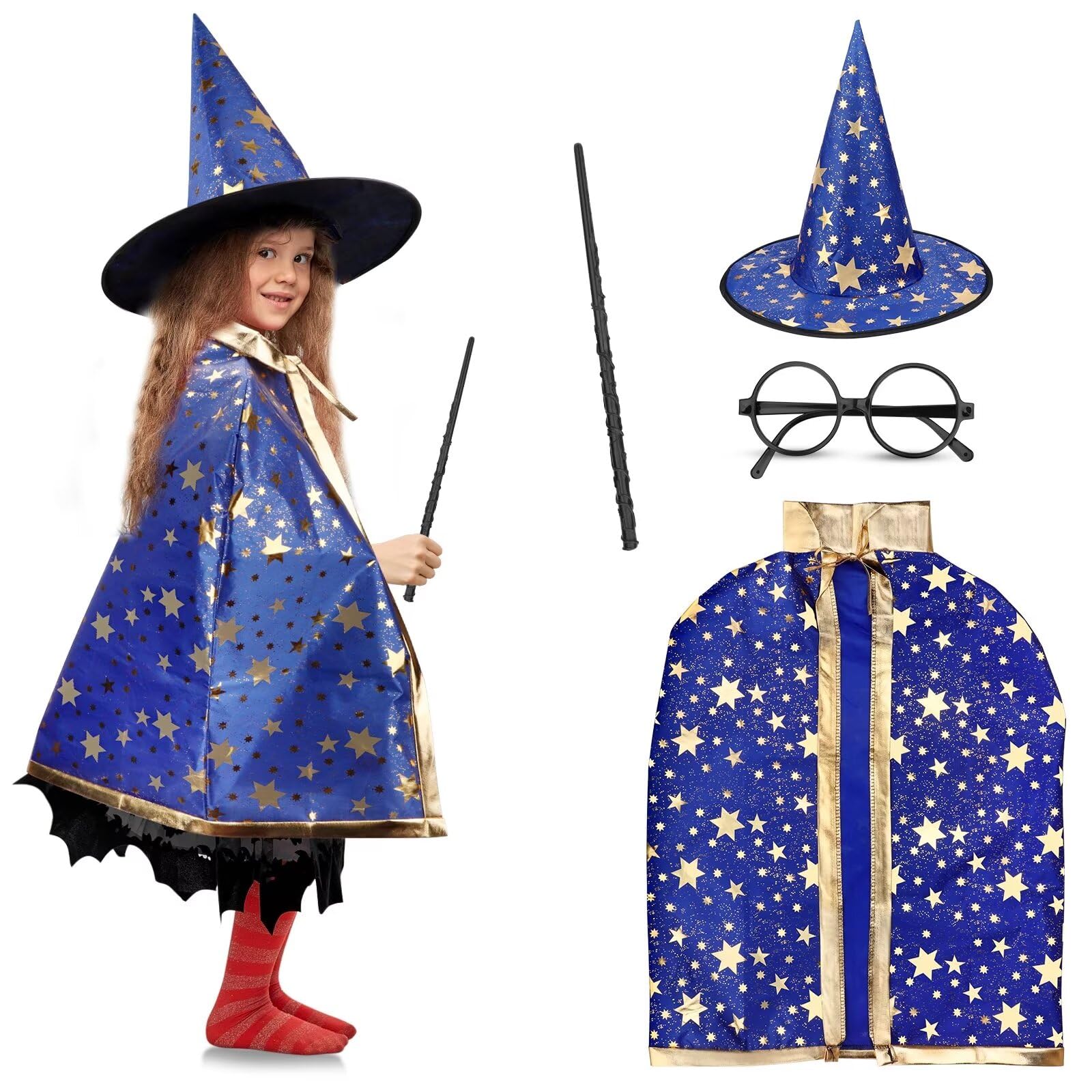 LNCOJOLM Wizard Witch Cloak Costume for Kids – Adjustable Cape with Hat for Ages 3-14