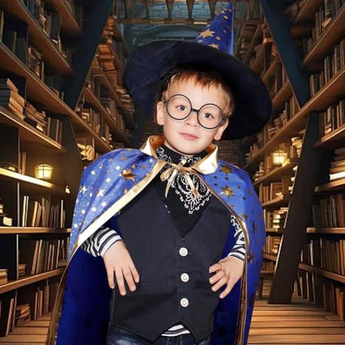 LNCOJOLM Wizard Witch Cloak Costume for Kids – Adjustable Cape with Hat for Ages 3-14