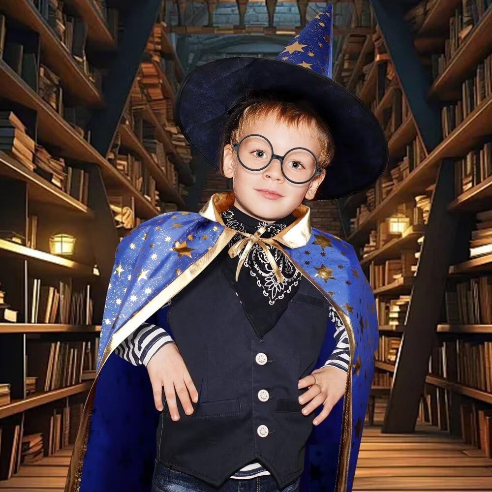 LNCOJOLM Wizard Witch Cloak Costume for Kids – Adjustable Cape with Hat for Ages 3-14