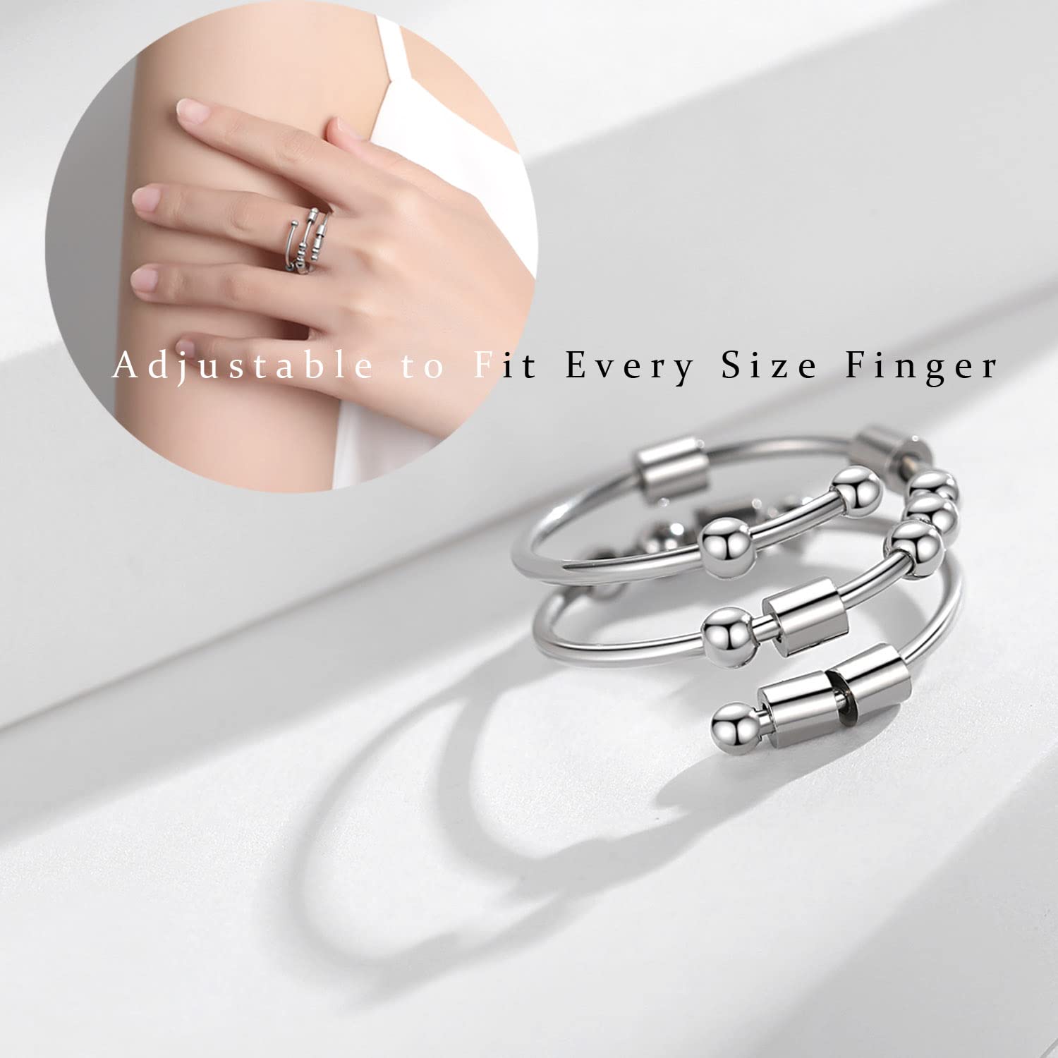 LNIEER Morse Code Fidget Ring - Adjustable Stainless Steel Anxiety Spinner Ring, Inspirational Gift for Women & Men