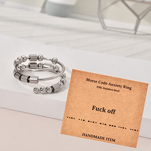 LNIEER Morse Code Fidget Ring - Adjustable Stainless Steel Anxiety Spinner Ring, Inspirational Gift for Women & Men