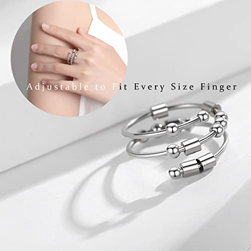 LNIEER Morse Code Fidget Ring - Adjustable Stainless Steel Anxiety Spinner Ring, Inspirational Gift for Women & Men