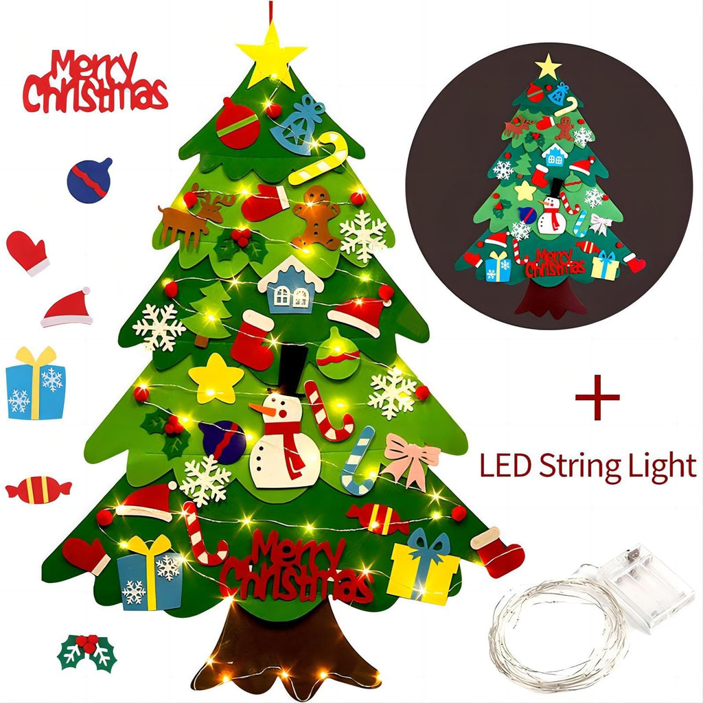 LNV 3ft DIY Felt Christmas Tree Set - 32 Ornaments & LED Lights, Gift Ready for Toddlers
