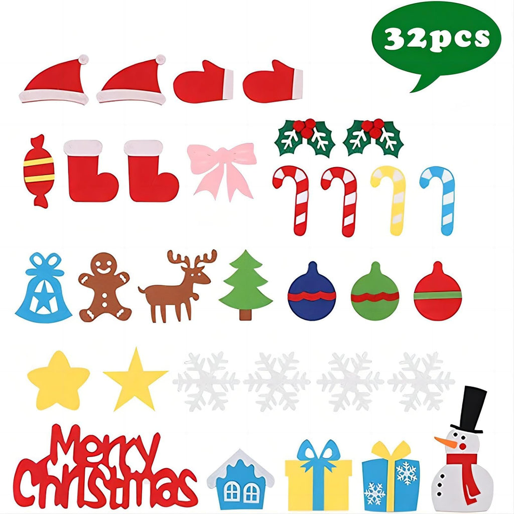 LNV 3ft DIY Felt Christmas Tree Set - 32 Ornaments & LED Lights, Gift Ready for Toddlers