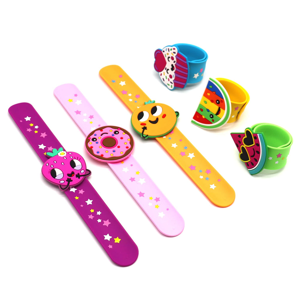 LOCHSOEL Fruit Slap Bracelets – 6-Pack Silicone Wristbands with Detachable Charms for Party Favors