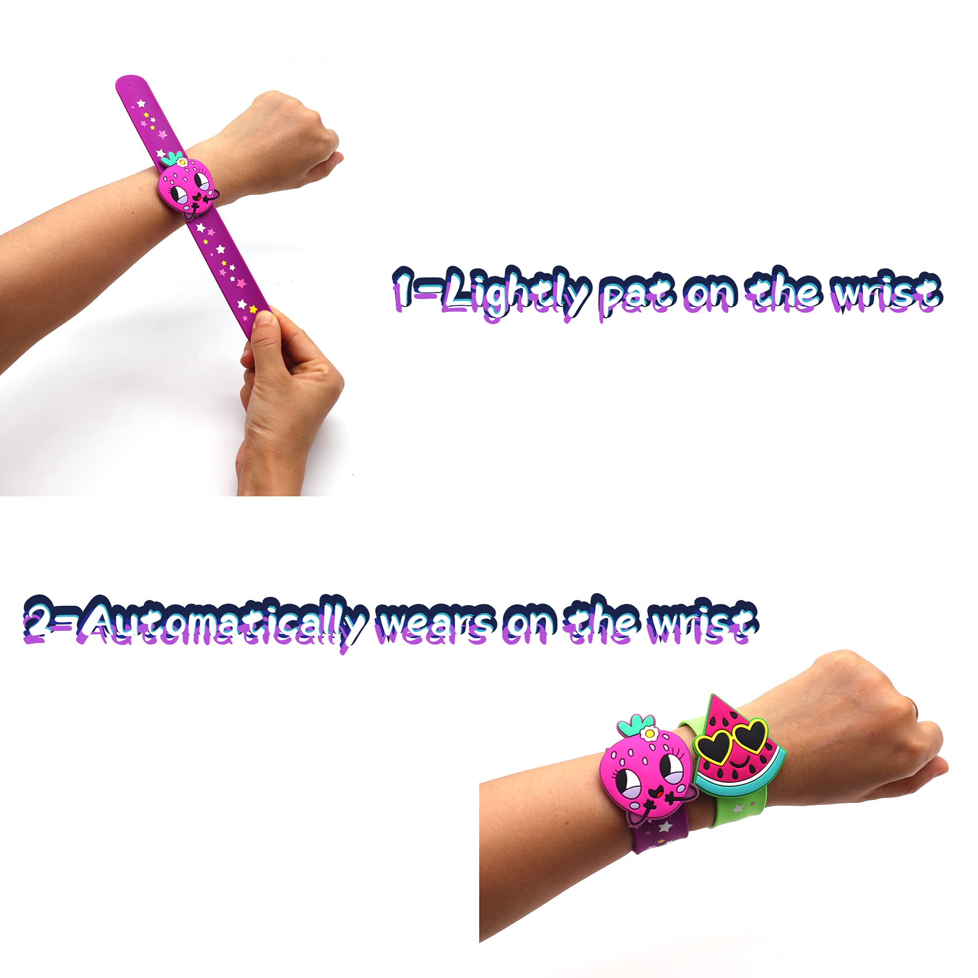 LOCHSOEL Fruit Slap Bracelets – 6-Pack Silicone Wristbands with Detachable Charms for Party Favors